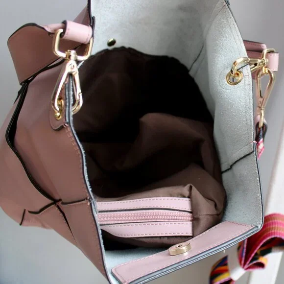 Bostanten Lotty Mauve Pink Cowhide Leather Hobo Tote Shoulder Bucket Bag Purse - Picture 5 of 8